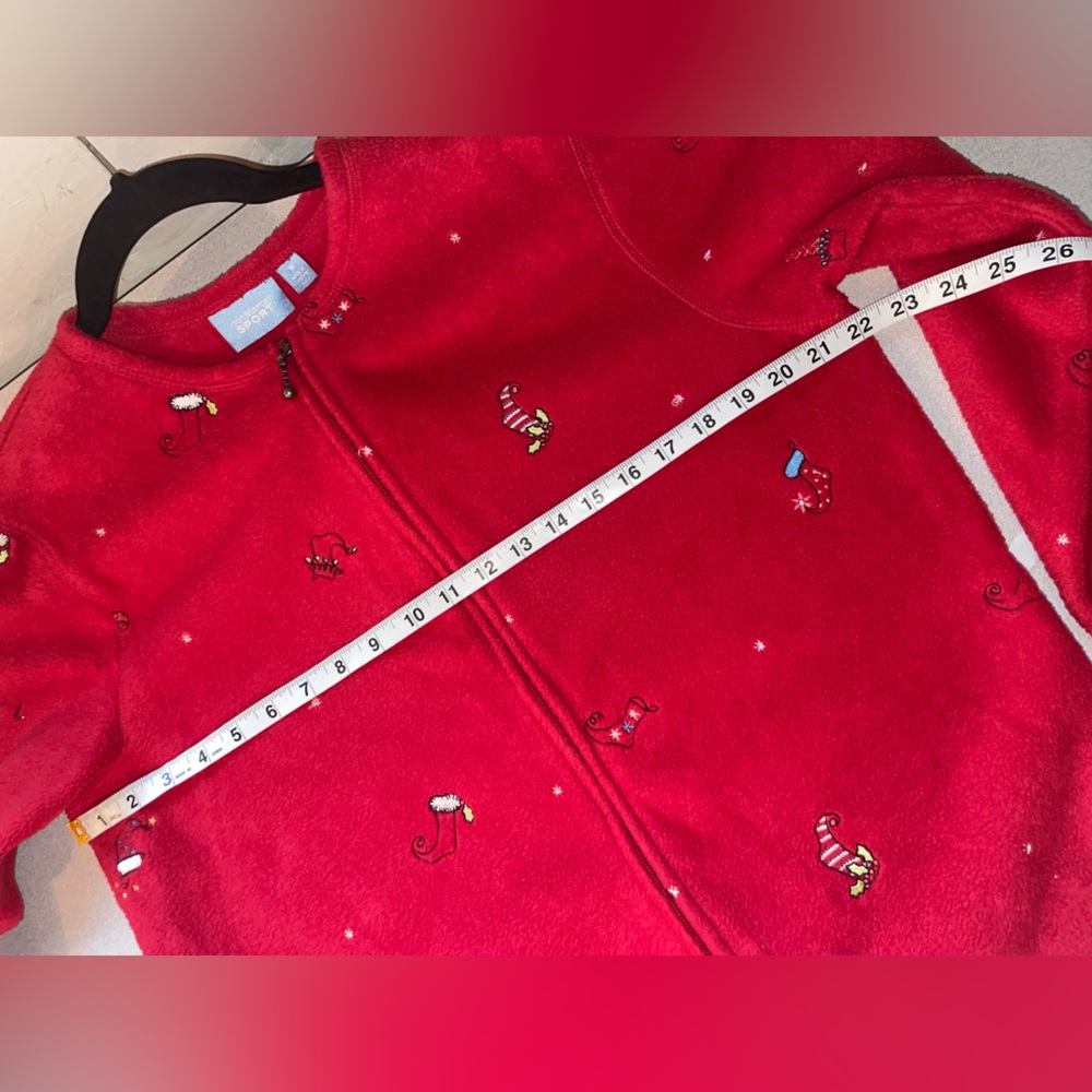 Croft & Barrow Red Holiday Fleese Zip Up Sweatshirt with Stockings size medium - Picture 7 of 12